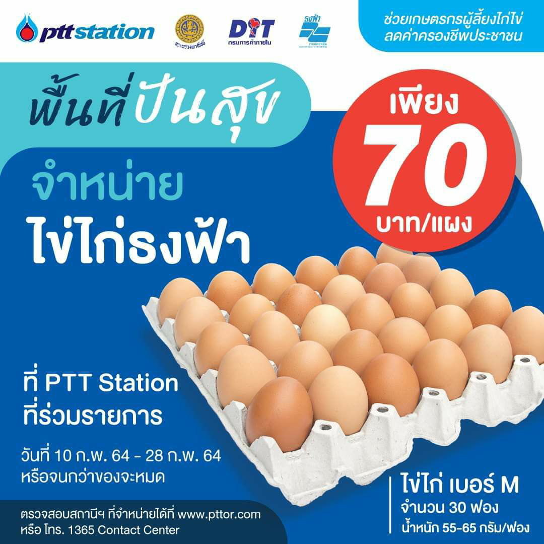 โออาร์ ร่วมกับ กรมการค้าภายใน เปิด “พื้นที่ปันสุข” ให้เกษตรกรจำหน่ายไข่ไก่ไซส์ M ราคาพิเศษที่ สถานีบริการน้ำมัน พีทีที สเตชั่น